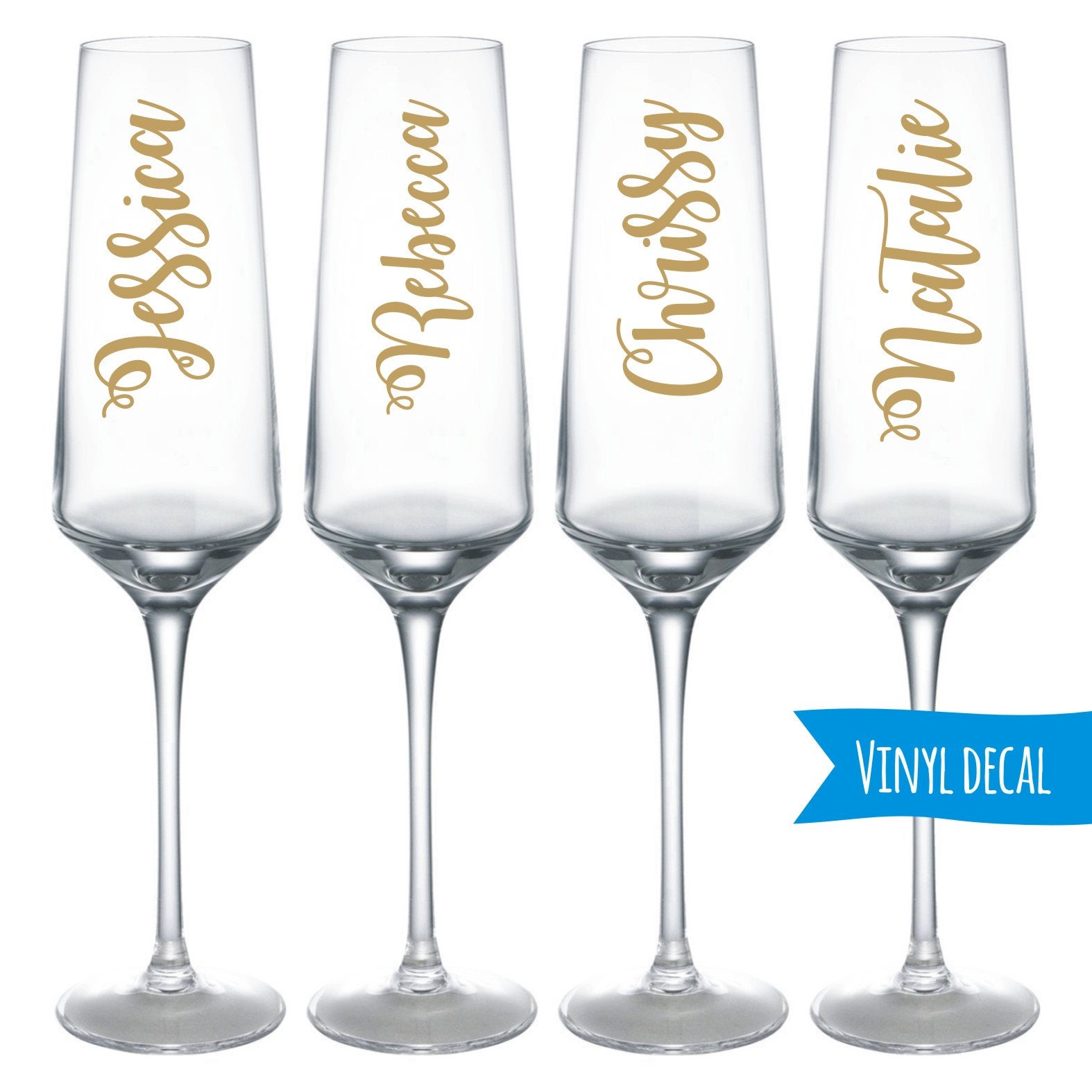 Wedding Custom name Champagne flutes Vertically decal/