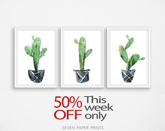 Cactus poster. Triptych wall art. Botanical print. Three piece wall art. Cactus watercolor. Set of 3 prints. Succulent print. Cactus print.