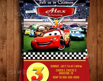 DISNEY CARS MOVIE Digital Personalized Invitations - Cars 3 Birthday Party Invitations - Lightning McQueen Cars Birthday Invites - Race cars