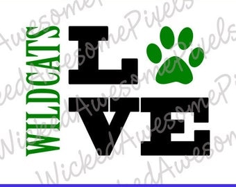 Wildcats svg, School Team svg, Wildcat Love, Wildcats Cut File, School Sport svg, Wildcats Iron On, Digital Download, EPS, PNG, DXF
