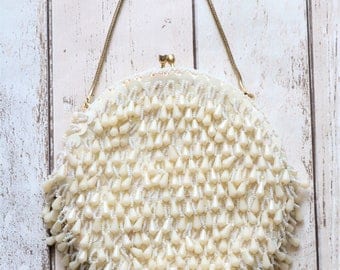 Beautiful Vintage White Beaded Evening Bag
