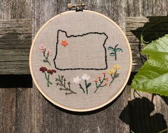 custom state with wildflowers | embroidery hoop art