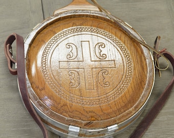 Serbian Orthodox Handmade čutura sljivo Serbian Eagle Coat of Arms with Serbian Cross Solid Oak wooden flask