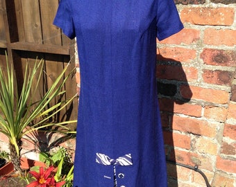 Retro vintage navy blue 1960's shift aline dress