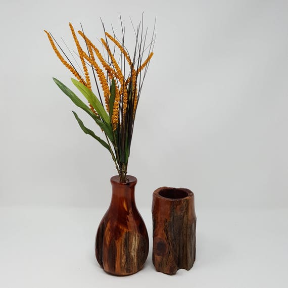 Cedar Wood Vase Set Handmade Office Desk Decoration Small Table Vase Handcrafted.