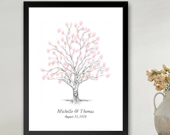 Twisted Oak Tree Thumbprint Guestbook Print, Fingerprint Guest Book, Wedding, Bridal Shower, Family Reunion, Alternative (8 x 10- 24 x 36)