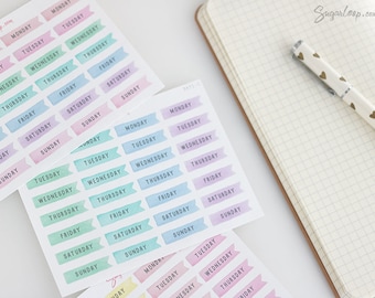 28, days of the week, planner stickers, watercolor, choose your color combo, pastel, bullet journal stickers, weekly, color code, DAY1