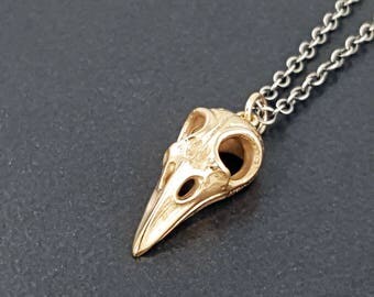 Bird Skull Necklace, bronze, sterling silver, crow jewelry, raven jewelry, skull necklace, michele grady, gold bird skull, bronze skull
