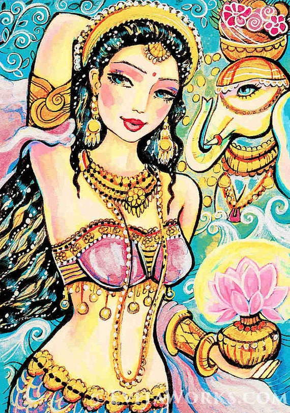 Lakshmi Indian goddess art painting illustration Indian