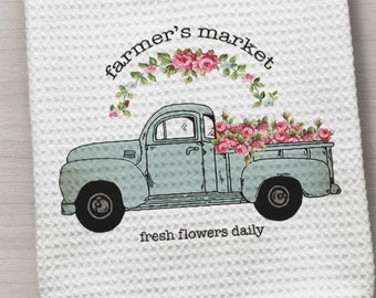 Farmers Market Towel Waffle Weave Kitchen Vintage Truck Flower Farmers Market Towel Waffle Weave Kitchen Vintage Truck Flower