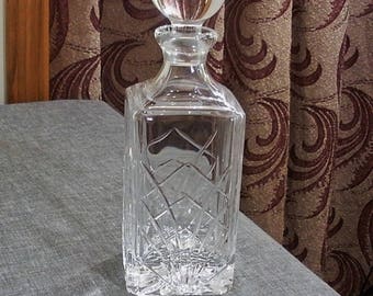 Vintage Square Pressed Glass Decanter - Whiskey Decanter