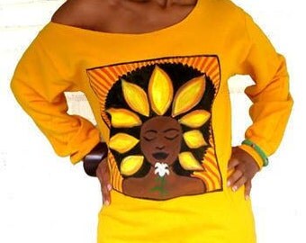 The Sunflower Off the Shoulder Sweatshirt in Yellow Gold