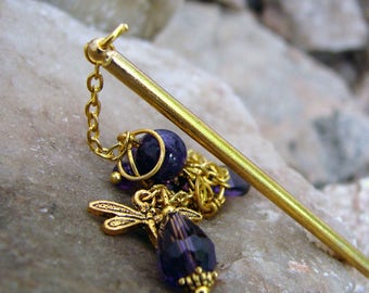 Hair Stick Amethyst Gemstone and Fine Cut Crystal Hairstick Hair Pins for Half Updo Hair Pic Hair Pick - Kecia 2910