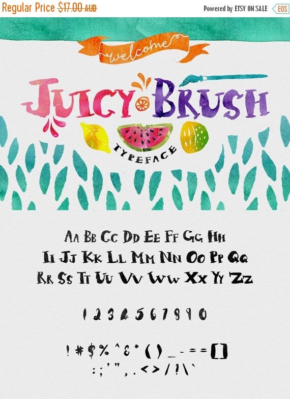 Digital Fonts 80% Off SALE Juicy Brush Typeface Fonts - Hand Painted Capital Display font