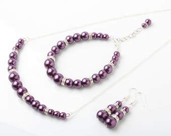 Plum Pearl jewelry set, Plum bridesmaid jewelry, Plum necklace earrings, Plum wedding Jewelry, purple plum bridesmaid jewelry set, gift