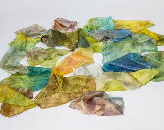 silk squares, waste silk, craft project, silk for feltmaking, wet felting, hand dyed, hand painted, silk fabric, waste, threads