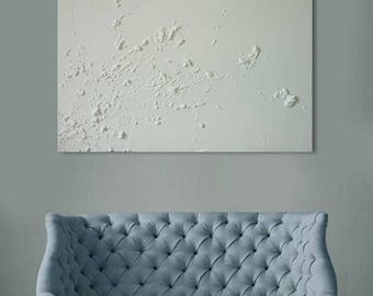 Original abstract acrylic painting 23,6 in x 27,5 in. White textured and minimalist art