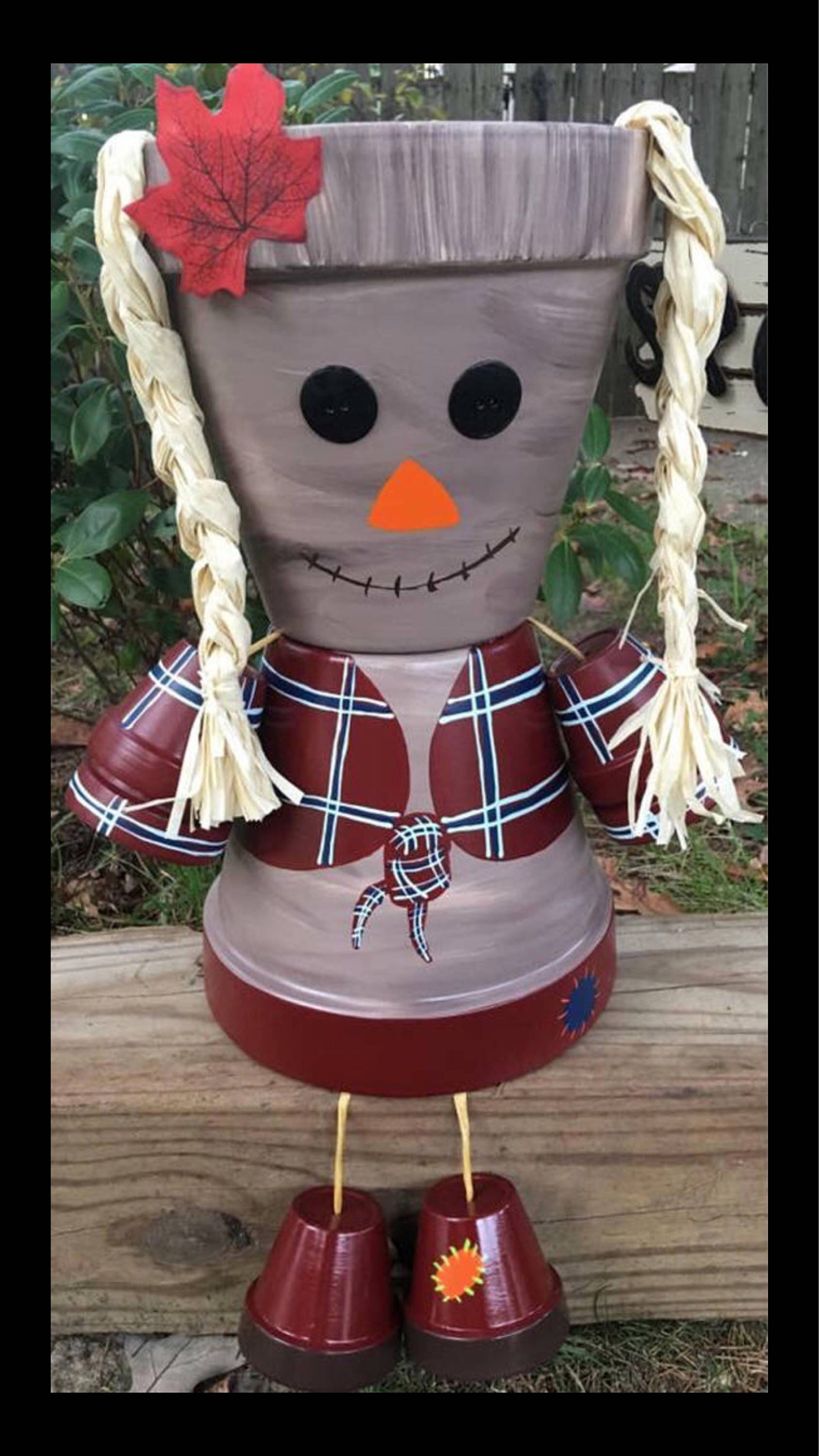 Scarecrow Flower Pot People Scarecrow Fall Decor Clay Pot