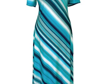 Striped Maxi Dress, Plus Size Dress, Summer Dress, Blue Stripes, Maxi Dress With Sleeves, Flair Dress, Designers Dress, Cotton Dress