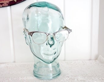Vintage Cat Eye Cateye 1960s Original Grandma Grannie Eye Glasses Frames Rx Etched Silver Finish Artcraft 12K Gold Filled