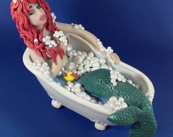 Tessa the Dirty Mermaid, Hand Made OOAK Original Polymer Clay Figurine
