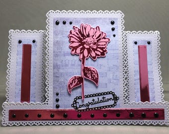 A Pink Hot-Foiled Daisy, Decorative Centre Stepper Congratulations Card