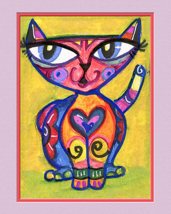Mexican Folk Art Love Cat Cute Cat Print Girl's Room