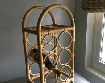vintage rattan wine rack bentwood light toned 8 bottle