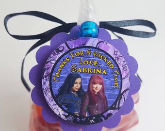 Personalized Disney's Descendants 2 Mal Evie Birthday Party Favor Bag Tags 2" Scallop Purple Black Teal Turquoise