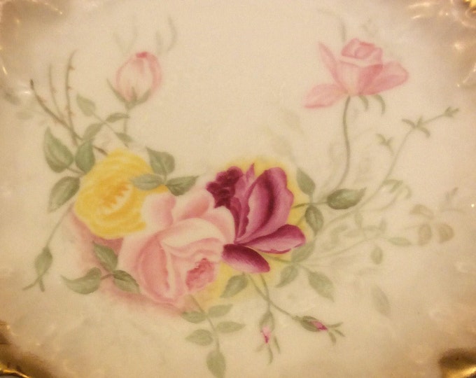 Antique Limoges Plate, Coiffe Factory France, Heavy Gold Handpainted Rose Cabinet Plate, Hand Painted Roses, Gift for Christmas
