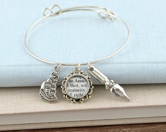 Jane Austen Persuasion - Book Bracelet - Jane Austen Jewelry - Silver Bangle Bracelet