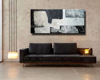 72" Original Abstract Acrylic Painting Extra Large Gray Black Mocca Light Brown Wall Art Modern Art Decor UNSTRETCHED Auxxl028