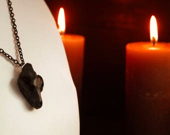 Wolf skull necklace. Black skull jewelry. Goth jewelry. Pagan necklace. Wicca pendant. Made to order
