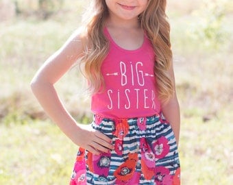 Girls "big sister" outfit, pregnancy announcement shirt, handmade clothing by willowbeeapparel