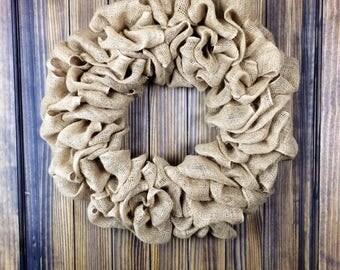 Handmade Burlap Wreath Very Full Large Natural Plain Burlap Wreath All Year Wreath Everyday Wreath Farmhouse Wreath Shabby Chic Year Round