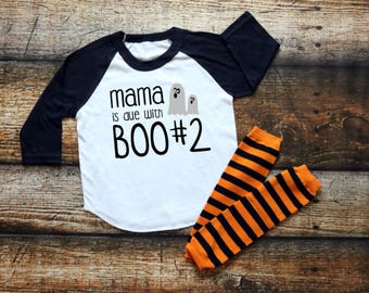 Mama Is Due with Boo #2 Shirt, Big Brother T-shirt, Big Sister Outfit, Children's Halloween Top, Toddler Raglan Tee, Pregnancy Announcement