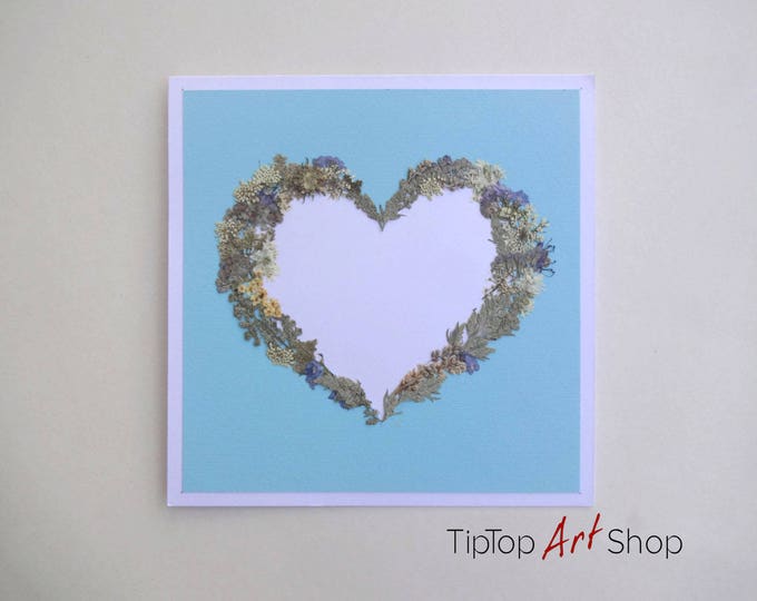 Heart Greeting Card with Pressed Dried Flowers for Valentine's Day, Wedding Anniversary etc.; Personalized