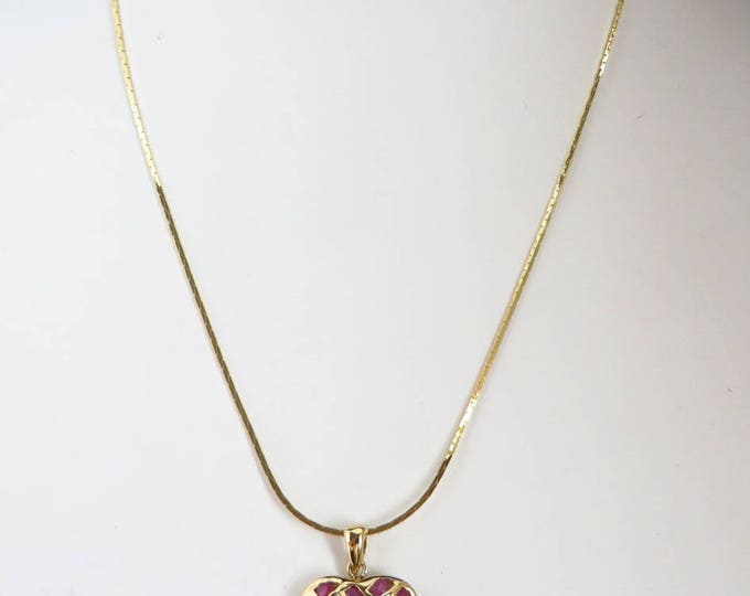 Vintage Ruby Pendant Necklace, Gold Plated Cobra Chain Necklace, 16 inch length, Gift for Her