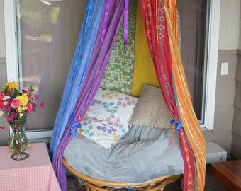 Rainbow Ribbon canopy tent, Vibrant bohemian tent, colorful bedroom drecor