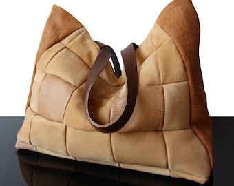 Tote bag, Sac Patchwork, suede tote bags, luxury bags, beige bags, beige suede bags, Beige suede, Beige bags