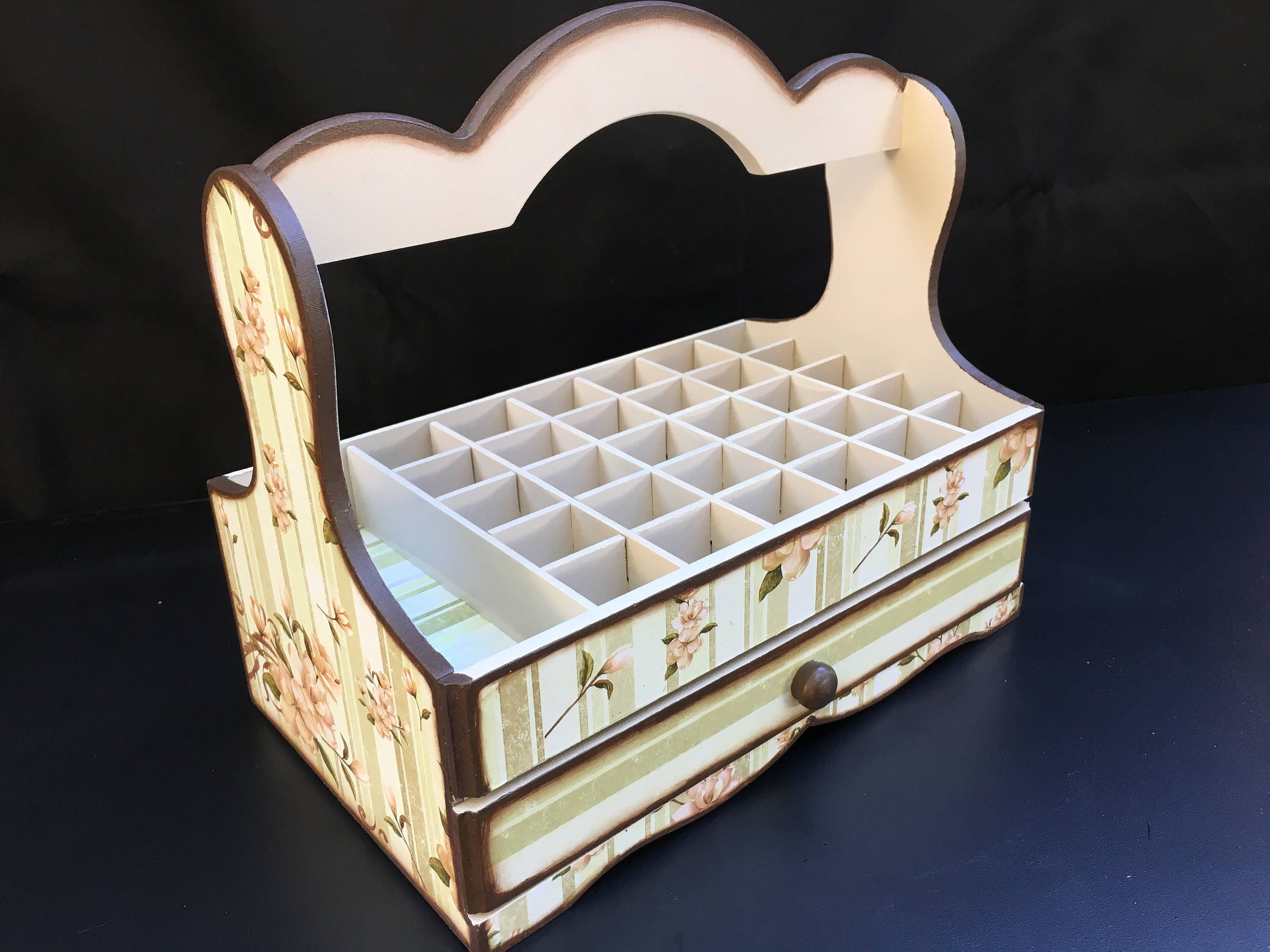 Nail Polish Organizer Wooden Storage Box with Dividers and a