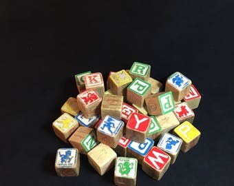 Vintage Wood Alphabet and Character Blocks 40 Total Blocks