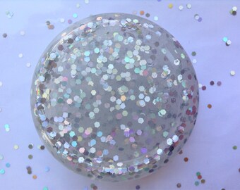 Holographic DISCO BALL glitter clear gray slime// 8 oz holo slime//stress Relief, Therapy tool//