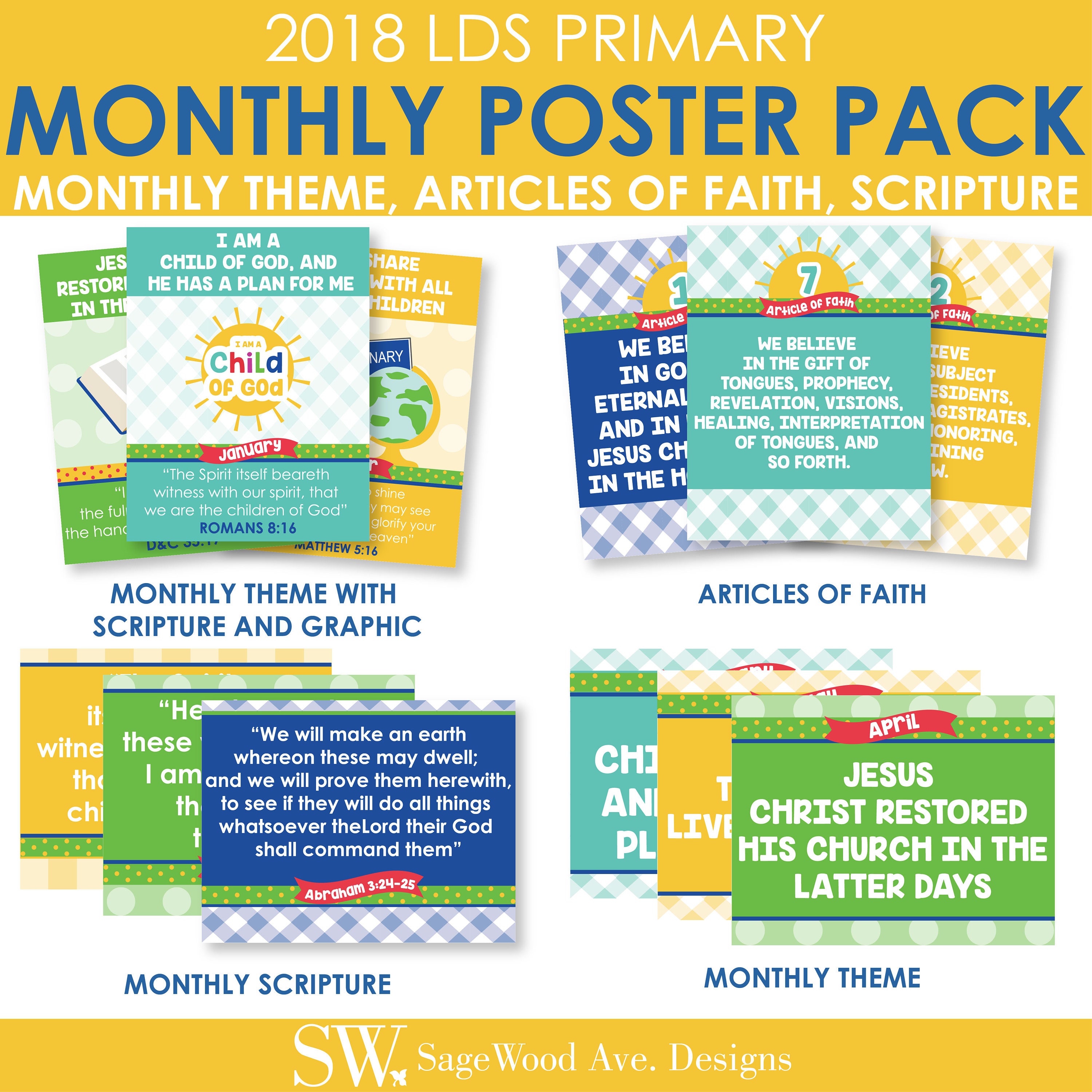 2018 LDS Primary Monthly Theme Poster Pack Articles of