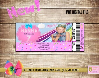 JOJO SIWA Inspiration Birthday Party Ticket Invitation Personalized Printable 3” x 7” Digital File