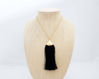 Long Black and Gold Tassel Necklace