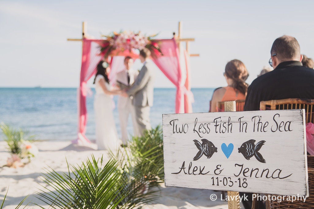 Rustic Beach Wedding Sign Nautical Decor Gift Two Less Fish In The Sea Rustic Beach Wedding Sign Nautical Decor Gift Two Less Fish In The Sea