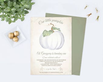 LITTLE PUMPKIN First BIRTHDAY Invitation, Little Pumpkin Invitations, Little Pumpkin Turning One Invitation, Printable Birthday Invitation