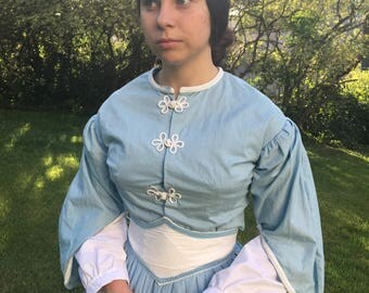 Light Blue American Civil War Era Dress, Mid-Victorian Dress, 1860's Day Dress