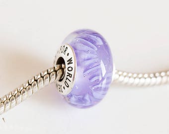 Artisan Lampwork glass bead charm. Gift for her. Silver cored bead. Large hole bead, Fits Pandora. European bracelet beads Murano glass bead